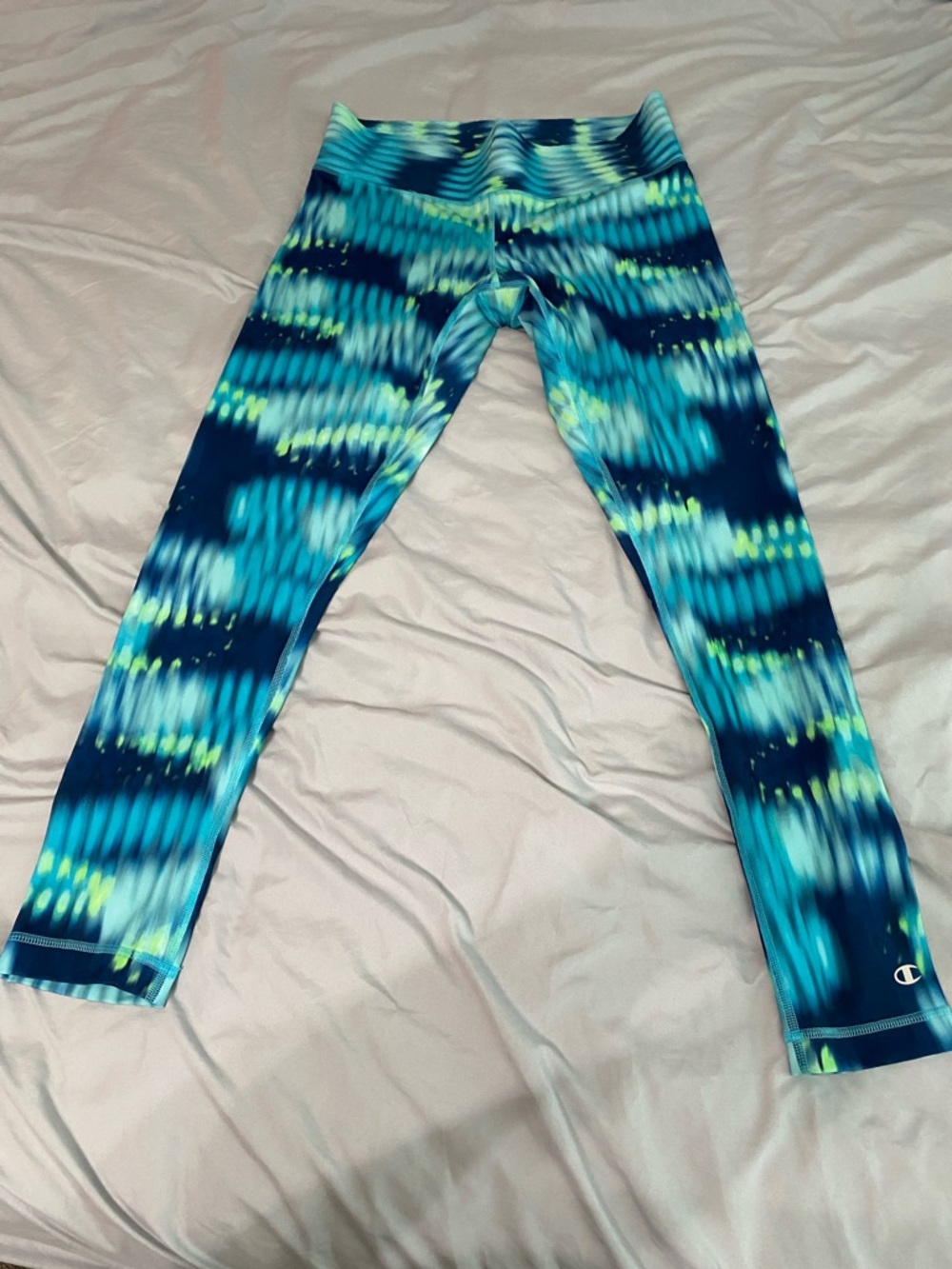 Champion Blue and Teal Tie-Dye Performance wide band Leggings